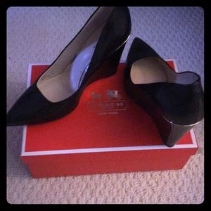 Coach Orchard Box Calf Black Wedge Heels 8M